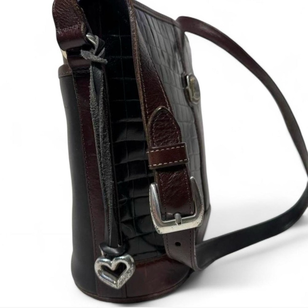 Vintage Brighton Bergson Croc Embossed Leather Bucket Bag Brown Black - Picture 3 of 9